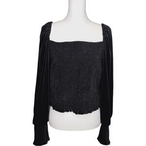 Gianni Bini‎ Angel Black Velvet Peplum Top Size XL